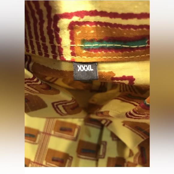 WOODIN RED YELLOW LOUD PARTY SHIRT Geometric colorful Collared button up 3XL men - Picture 6 of 9